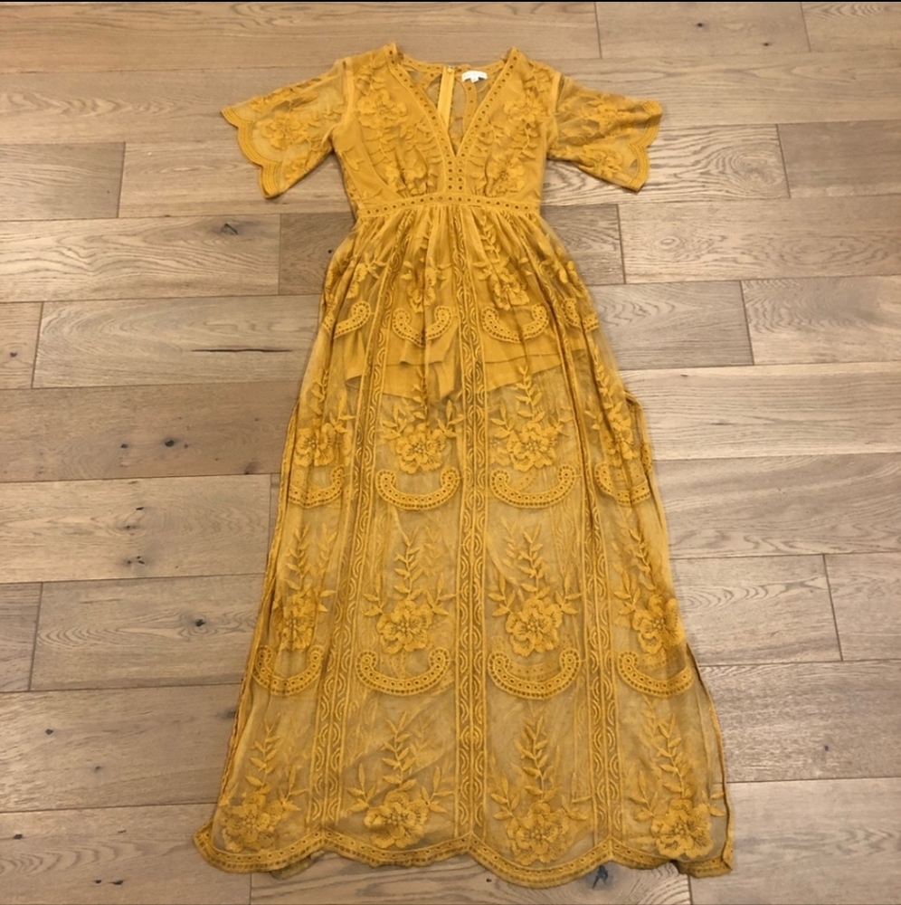 Nordstrom's Socialite Golden Lace Overlay Maxi Romper